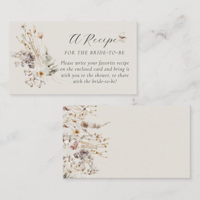 Wildflower Boho Rustic Bridal Shower Recipe Enclosure Card (Front/Back)