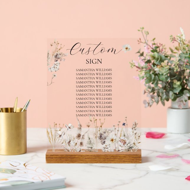 Wildflower Boho Rustic Elegant Bridal Shower Acrylic Sign (Wedding)