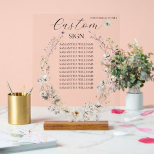 Wildflower Boho Rustic Elegant Bridal Shower Acrylic Sign
