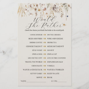 Wildflower Boho Rustic Elegant Bridal Shower Game