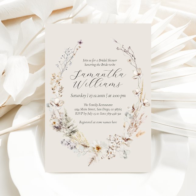 Wildflower Boho Rustic Elegant Bridal Shower Invitation (Creator Uploaded)