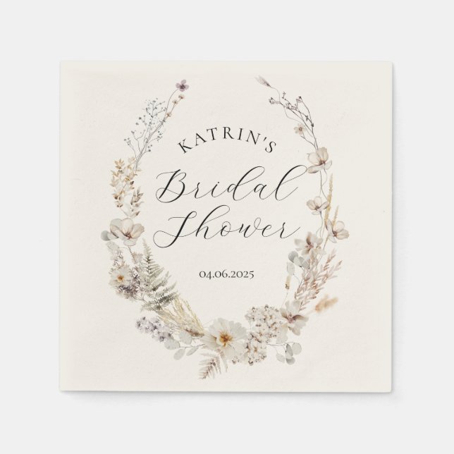 Wildflower Boho Rustic Elegant Bridal Shower Napkin (Front)