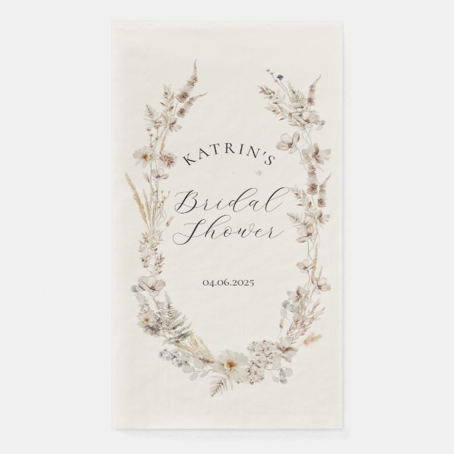 Wildflower Boho Rustic Elegant Bridal Shower Napkin (Front)