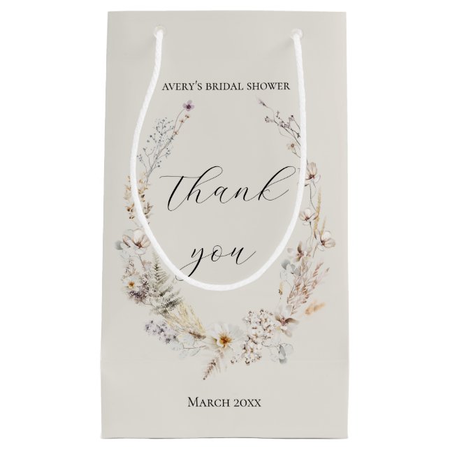 Wildflower Boho Rustic Elegant Bridal Shower Small Gift Bag (Front)