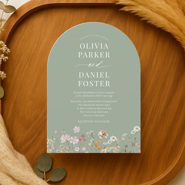 Wildflower Boho Sage Green Minimalist Wedding Invitation (Creator Uploaded)