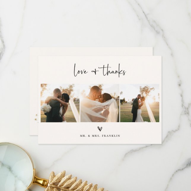 Wildflower Boho Script Wedding Photo Thank You Card (Front/Back In Situ)