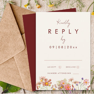 Wildflower Boho Terracotta Fall Wedding Reply RSVP Card