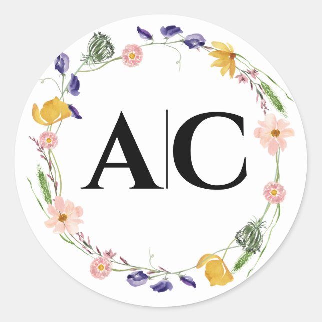 Wildflower Boho Water Colour Classic Round Sticker (Front)