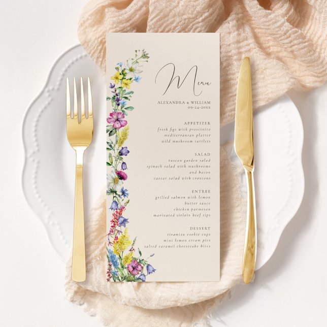 Wildflower Boho Watercolor Floral Wedding Menu (Creator Uploaded)