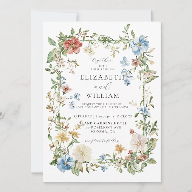 Wildflower Boho Watercolor Wedding Invitation (Front)