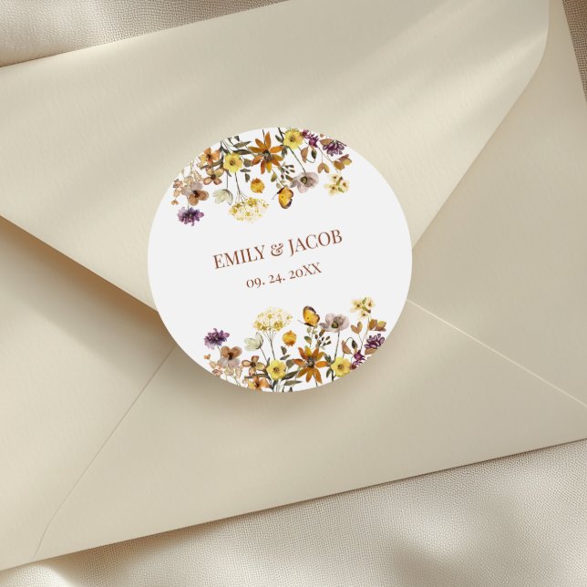  Wildflower Boho Wedding  Classic Round Sticker (Creator Uploaded)