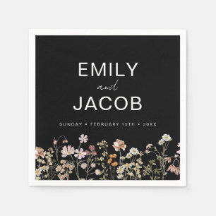 Wildflower Boho Wedding In Bloom Black Napkin