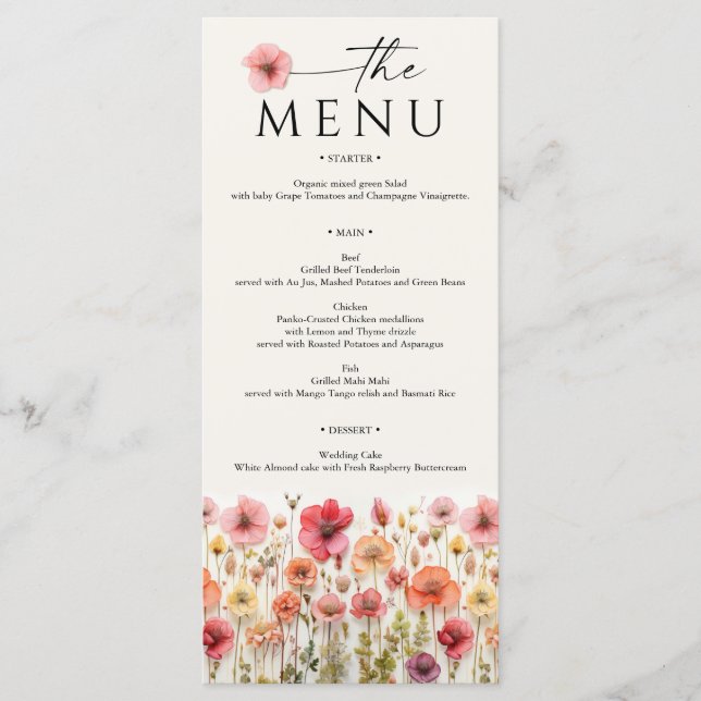 Wildflower Boho Wedding Menu (Front)
