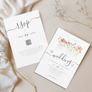 Wildflower Boho Wedding QR code Invitation