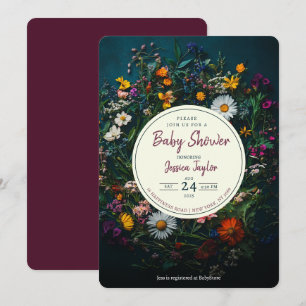 Wildflower Boho Wreath Circle Baby Shower Invitation