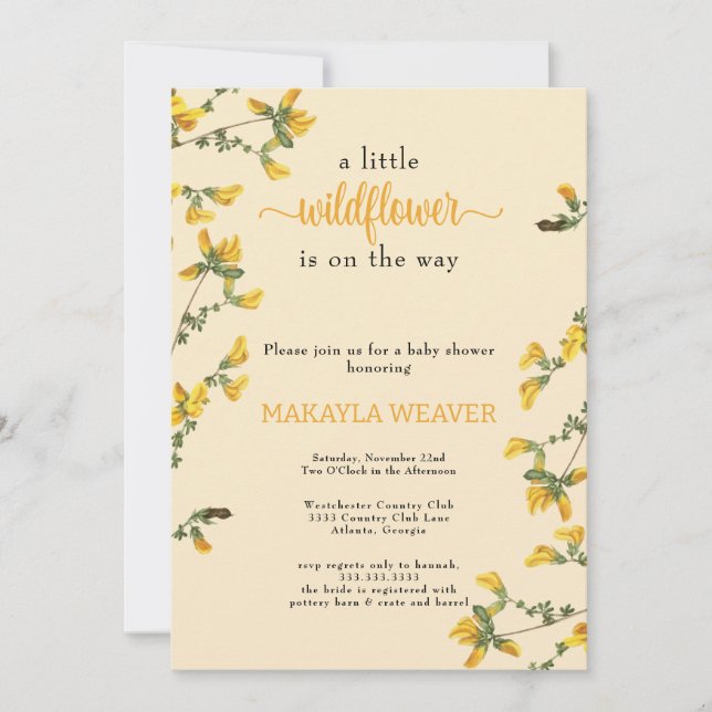 Wildflower Boho yellow Baby Shower Invitation (Front)