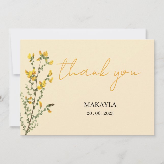 Wildflower Boho yellow modern script Thank You Card (Front)