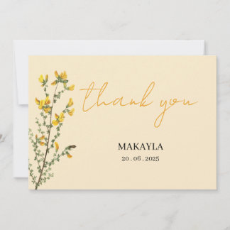 Wildflower Boho yellow modern script Thank You Card