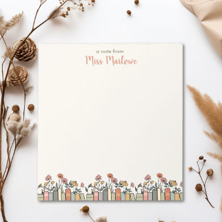 Wildflower Book Border Teacher Personalised Notepad