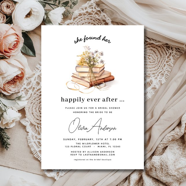 Wildflower Book Happily Ever After Bridal Shower Invitation (Creator Uploaded)