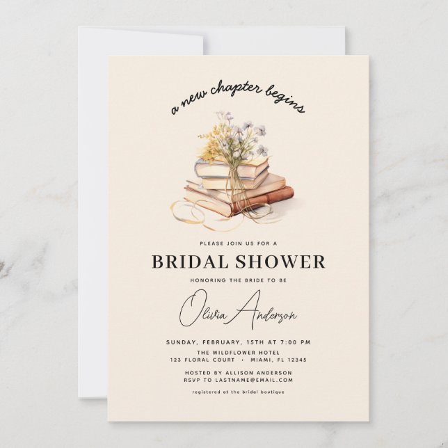 Wildflower Book New Chapter Begins Bridal Shower Invitation (Front)