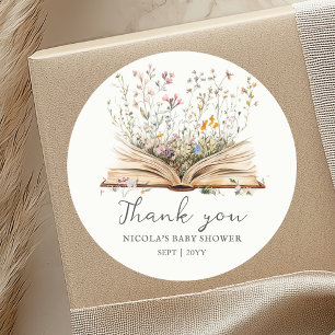 Wildflower   Book Theme Baby Shower Favor Stickers