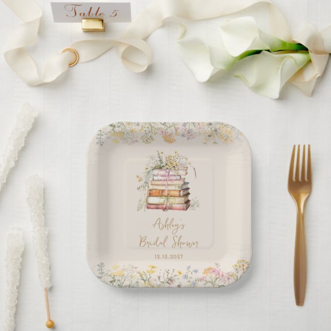 Wildflower Book Theme Bridal Shower Paper Plate (Wedding)