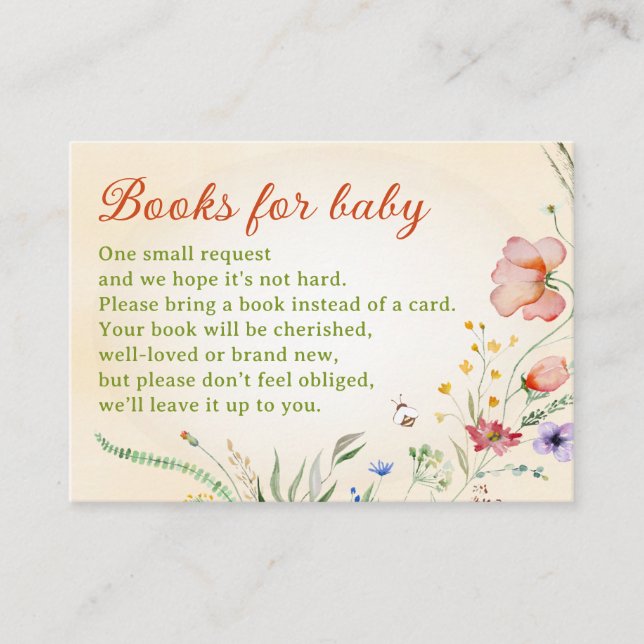 Wildflower Books for Baby Shower Library Building Enclosure Card (Front)