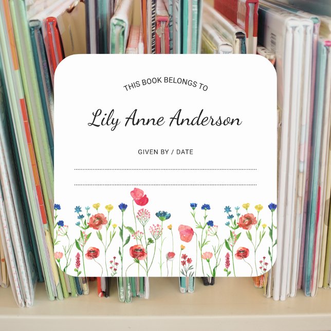 Wildflower Border Baby Shower Bookplate sticker (Creator Uploaded)