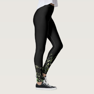 Wildflower Border On Black Leggings