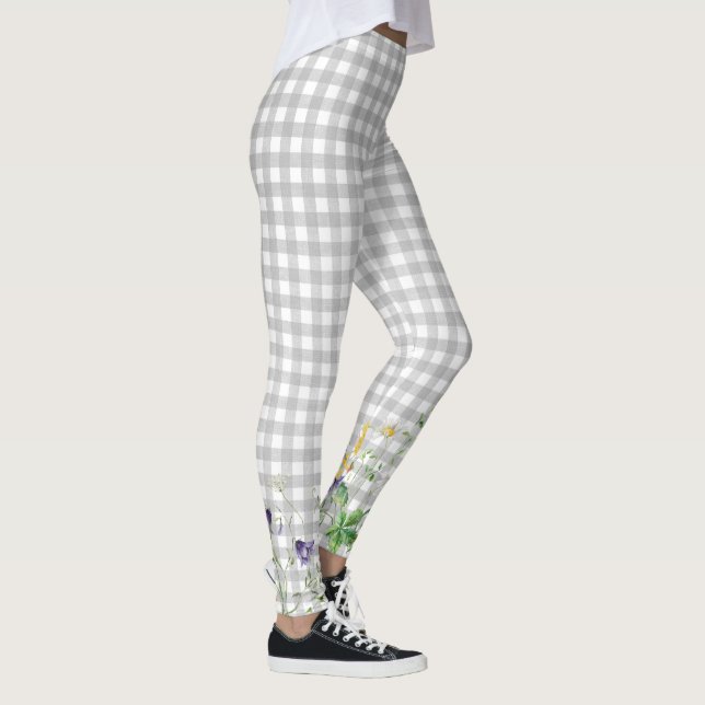 Wildflower Border On Chequered Grey Leggings (Right)