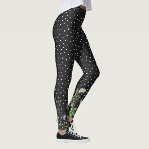 Wildflower Border On Polka Dots Leggings