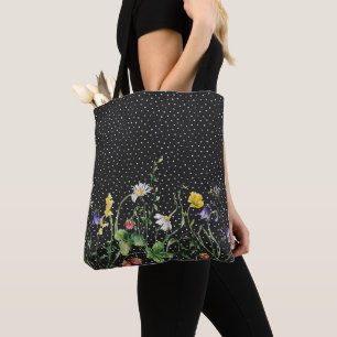 Wildflower Border On Polka Dots Tote Bag