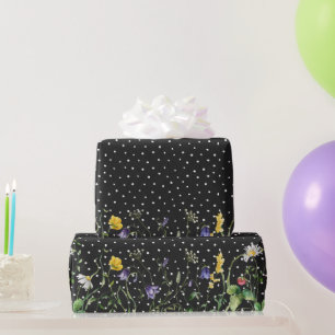 Wildflower Border On Polka Dots Wrapping Paper