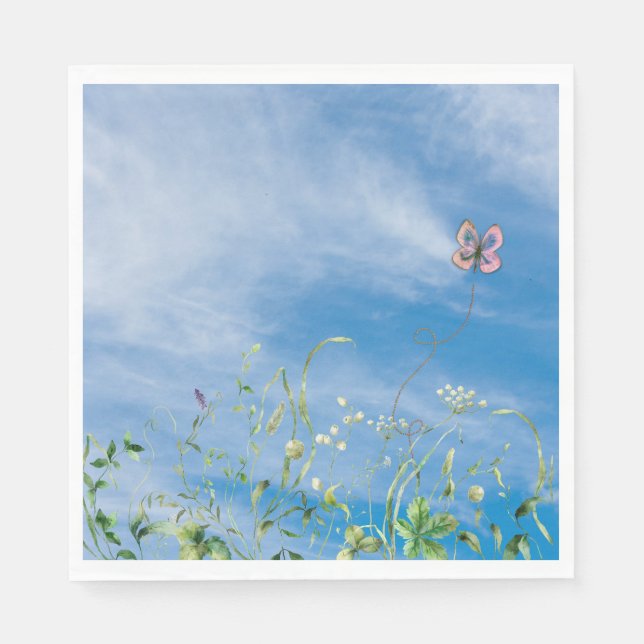Wildflower Border On Summer Sky Napkin (Front)