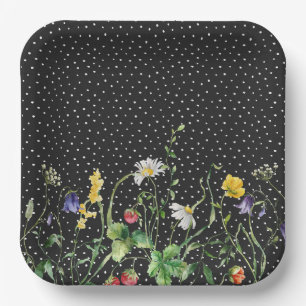 Wildflower Border On Swiss Dots Paper Plate