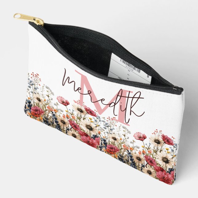 Wildflower border personalised accessory pouch (Open)