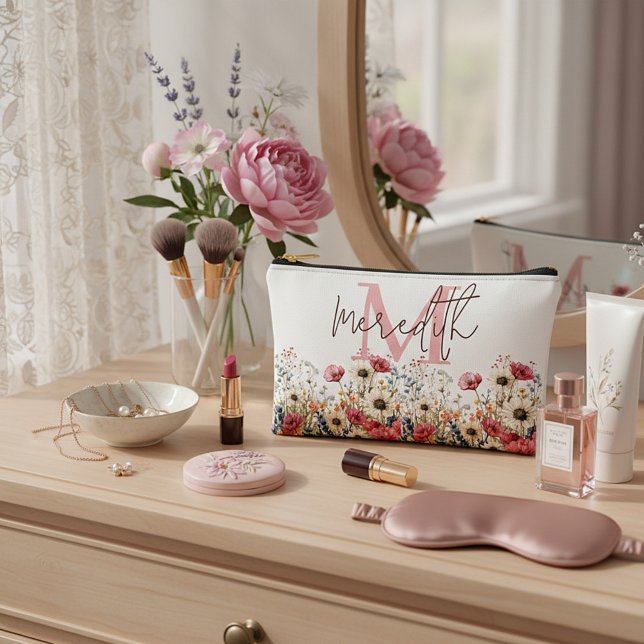 Wildflower border personalised accessory pouch (Creator Uploaded)