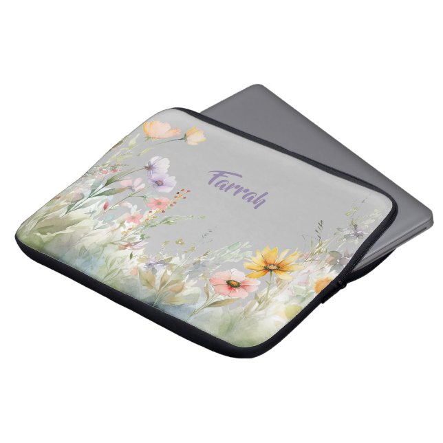 Wildflower Border Personalised Laptop Sleeve (Front Top)