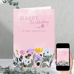 Wildflower Border Pink Watercolor Birthday Card<br><div class="desc">Simple and pretty,  this watercolor wildflower birthday card is decorated inside and out with wild flowers. You can personalise with a name on the front and a message inside.</div>