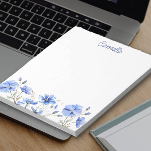 Wildflower Border Pretty Blue Flowers Personalised Notepad