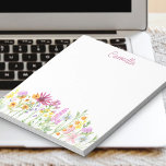 Wildflower Border Pretty Personalised Notepad<br><div class="desc">Pretty wildflower notepad to personalise with your name. This watercolor floral design has a border of wild flowers in pink orange and yellow,  with hand lettered typography.</div>