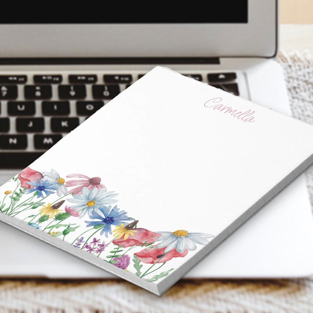 Wildflower Border Pretty Personalised Notepad (Creator Uploaded)