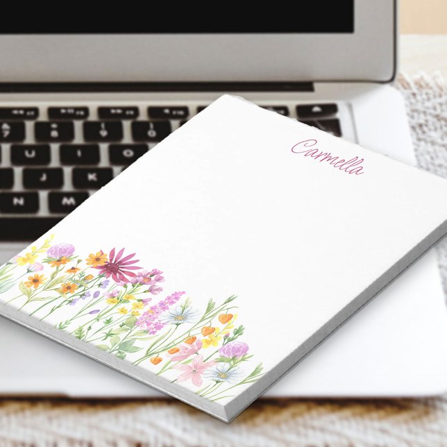 Wildflower Border Pretty Personalised Notepad (Creator Uploaded)