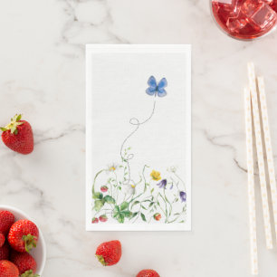Wildflower Border with a Blue Butterfly Napkin