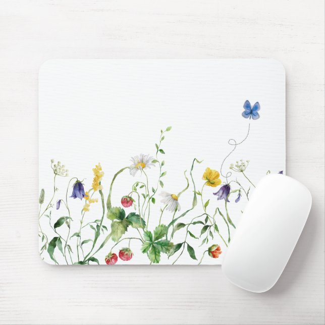 Wildflower Border With Butterfly Mouse Mat (With Mouse)