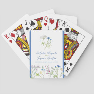 Wildflower botanic blue watercolor wedding playing cards