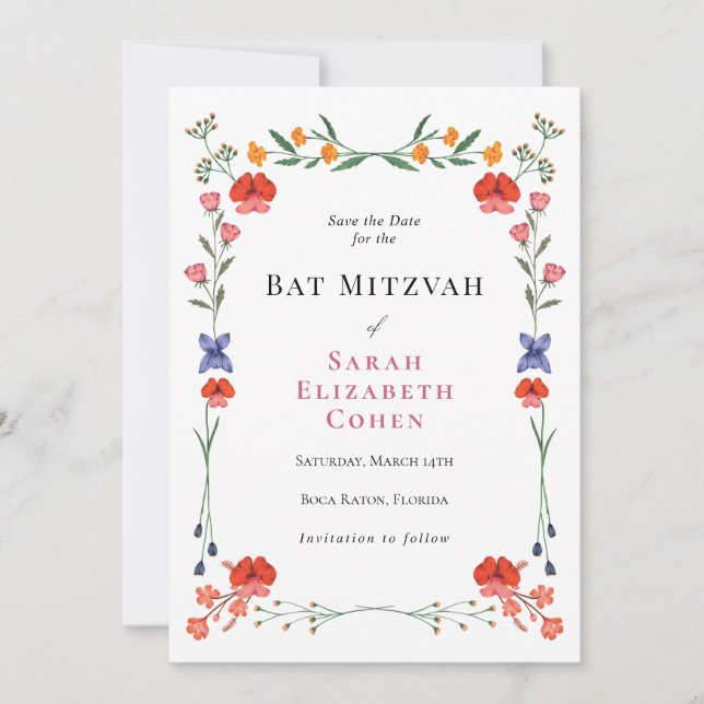 Wildflower Botanic Garden Bat Mitzvah  Invitation (Front)