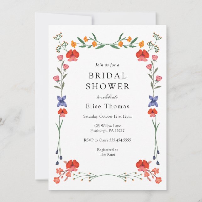 Wildflower Botanic Garden Bridal Shower  Invitation (Front)