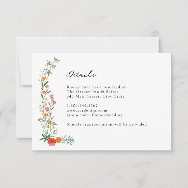 Wildflower Botanic Garden Wedding Details Card (Front)
